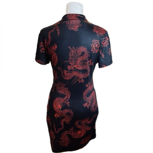 Shein Chinese Dragon Print Side Slit Qipao Dress, Sizes S & M - Picture 16 of 16
